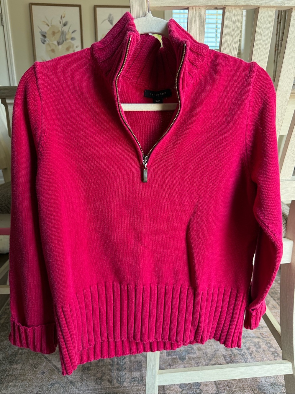 Lands' End Women's Zip-Neck Sweater - Hot Pink